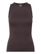 Women Seamless Tank Top "Rib" Sport T-shirts & Tops Sleeveless Brown Z...