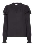 Vitheo L/S Flounce Top Tops Blouses Long-sleeved Black Vila