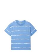 Over D Batik T-Shirt Tops T-shirts Short-sleeved Blue Tom Tailor