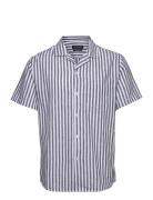 Giles Bowling Striped Shirt S/S Tops Shirts Short-sleeved Navy Clean C...
