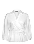 Cotton-Blend Peplum Blouse Tops Blouses Short-sleeved White Lauren Ral...