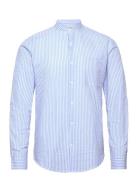 Seersucker Manderin Shirt L/S Tops Shirts Casual Blue Lindbergh