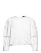 Alissa Cotton Broiderie Top Tops Blouses Long-sleeved White French Con...