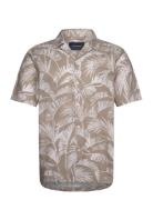 Washed Aop S/S Resort Shirt Tops Shirts Short-sleeved Beige Lindbergh