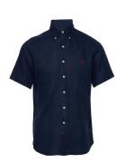 Custom Fit Linen Shirt Tops Shirts Short-sleeved Blue Polo Ralph Laure...