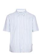 Cfalvin Ss Striped Waffel Shirt Tops Shirts Short-sleeved Blue Casual ...
