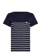 T-Shirt Boat Neck Stripe Tops T-shirts & Tops Short-sleeved Navy Tom T...