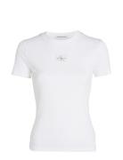 Woven Label Rib Baby Tee Tops T-shirts & Tops Short-sleeved White Calv...