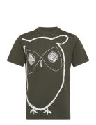Aop Owl Tee - Gots/Vegan Tops T-shirts Short-sleeved Khaki Green Knowl...