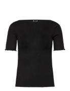 Silk Boat Neck T-Shirt Tops T-shirts & Tops Short-sleeved Black Rosemu...