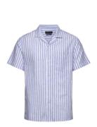 Giles Bowling Striped Shirt S/S Tops Shirts Short-sleeved Blue Clean C...