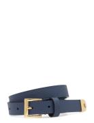 Pebbled Leather Skinny Belt Belte Blue Lauren Ralph Lauren