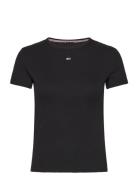 Tjw Slim Essential Rib Ss Ext Tops T-shirts & Tops Short-sleeved Black...