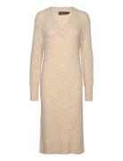 Slrakel V-Neck Dress Knelang Kjole Beige Soaked In Luxury