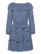 Print Georgette Off-The-Shoulder Dress Kort Kjole Blue Lauren Ralph La...