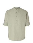 Slhregnew-Linen Shirt Tunic Ls Band Tops Shirts Casual Green Selected ...