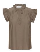 Top W/Ruffles Tops T-shirts & Tops Sleeveless Brown Rosemunde