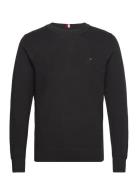 Chain Ridge Structure C Neck Tops Knitwear Round Necks Black Tommy Hil...