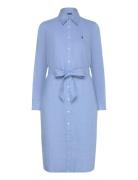 Belted Linen Shirtdress Knelang Kjole Blue Polo Ralph Lauren