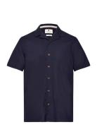 Akleo S/S Cot/Linen Shirt Tops Shirts Short-sleeved Navy Anerkjendt