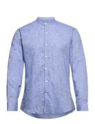 Mandarin Linen Blend Shirt L/S Tops Shirts Casual Blue Lindbergh