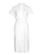 Belted Short-Sleeve Oxford Shirtdress Knelang Kjole White Polo Ralph L...