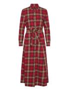 Plaid Cotton Twill Shirtdress Knelang Kjole Red Polo Ralph Lauren