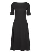 Stretch Cotton Midi Dress Knelang Kjole Black Lauren Ralph Lauren