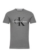 Core Monologo Slim Tee Tops T-shirts Short-sleeved Grey Calvin Klein J...
