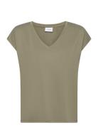Vimodala V-Neck S/S Top - Noos Tops T-shirts & Tops Short-sleeved Khak...