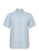 Kris Linen Ss Shirt Tops Shirts Short-sleeved Blue Les Deux