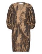 Wrap Dress With Balloon Sleeves Knelang Kjole Brown Coster Copenhagen