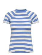 Striped Print T-Shirt Tops T-shirts & Tops Short-sleeved Blue Mango