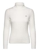 Stretch Cotton Cable Turtleneck Tops Knitwear Turtleneck White GANT