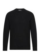 Slhreg-Dan Structure Crew Neck Tops Knitwear Round Necks Black Selecte...