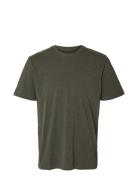 Slhaspen Slub Ss O-Neck Tee Noos Tops T-shirts Short-sleeved Green Sel...