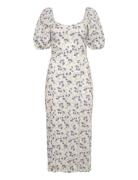 Puff Sleeve Midi Dress Knelang Kjole White Gina Tricot