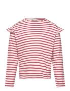 Striped Ruffle Sleeve T-Shirt Tops T-shirts Long-sleeved T-shirts Red ...