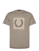 Striped Laurel Wreath Tee Tops T-shirts Short-sleeved Beige Fred Perry
