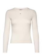 Tjw Slim Essential Rib Ls Tops T-shirts & Tops Long-sleeved Cream Tomm...