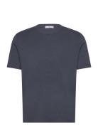 Cotton Blend Knitted T-Shirt Tops T-shirts Short-sleeved Navy Mango
