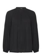 Pleated Georgette Blouse Tops Blouses Long-sleeved Black Lauren Ralph ...