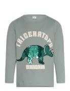 Top Ls Dino Sequins Tops T-shirts Long-sleeved T-shirts Green Lindex