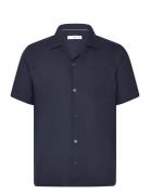 Regular-Fit 100% Seersucker Cotton Shirt Tops Shirts Short-sleeved Nav...