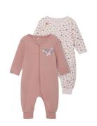 Nbfnightsuit 2P Zip Rosette Flower Noos Pyjamas Sie Jumpsuit Pink Name...