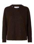 Slflulu Ls Knit O-Neck Noos Tops Knitwear Jumpers Brown Selected Femme