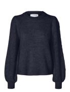 Slflulu Ls Knit Rib O-Neck Noos Tops Knitwear Jumpers Navy Selected Fe...