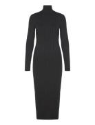 Turtleneck Ribbed Midi-Dress Knelang Kjole Black Mango