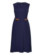 Buckle-Trim Double-Faced Crepe Dress Knelang Kjole Navy Lauren Ralph L...