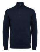 Slhberg Half Zip Cardigan Noos Tops Knitwear Half Zip Jumpers Navy Sel...